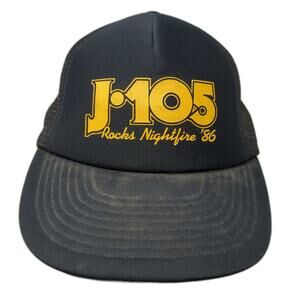 J 105 Rocks Nightfire'86 Snapback Trucker Hat Black One Size Mesh Back Sportcap